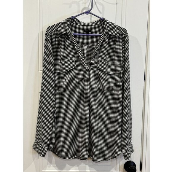 Ann Taylor Tops - Ann Taylor XL Black & White Gingham Checked V-Neck Blouse EUC Casual Classic